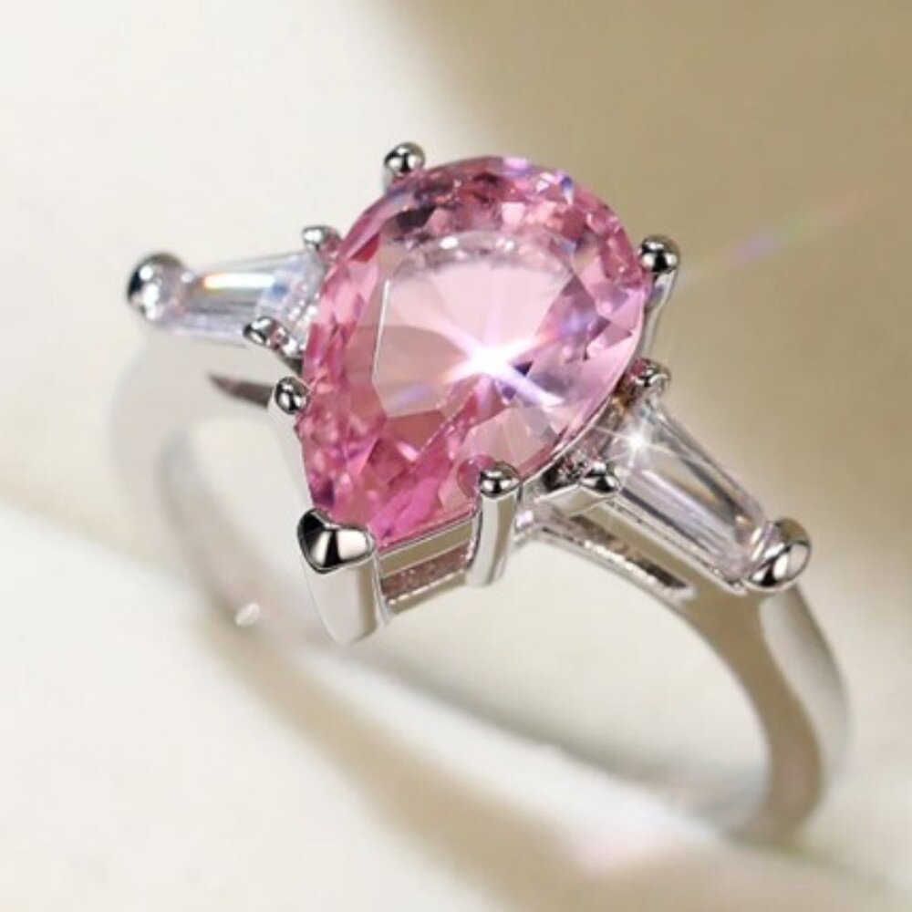 💞  Pear Cut Cubic Zirconia 925 Silver Beautiful Ring for Women, FB16FA1035